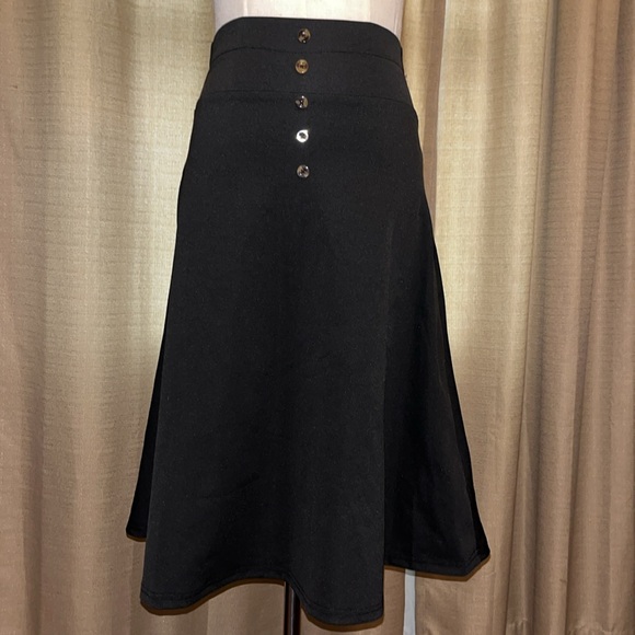 Dresses & Skirts - Black Midi A-Line Elastic Waist Skirt for Cocktail Events Womens